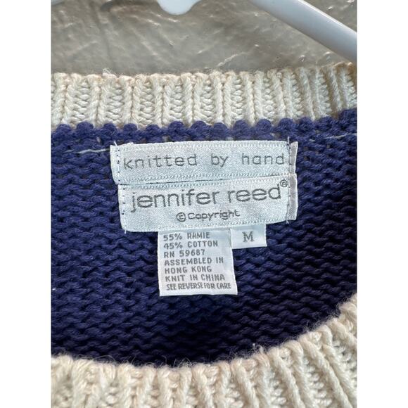 JENNIFER READ Blue Periwinkle Floral Easter Spring Hand Knitted Sweater Medium - Picture 3 of 4